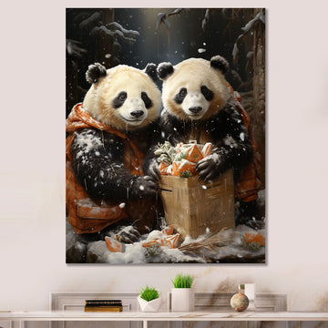 Snowy Bamboo Panda Party - Panda Bedroom Wall Art